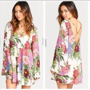 Show Me Your MuMu Joni Mini Shift Dress Women M Long Bell Sleeve Floral Summer